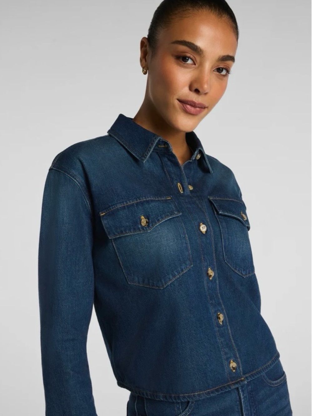 SPANX Dark Blue Denim Shirt Jacket